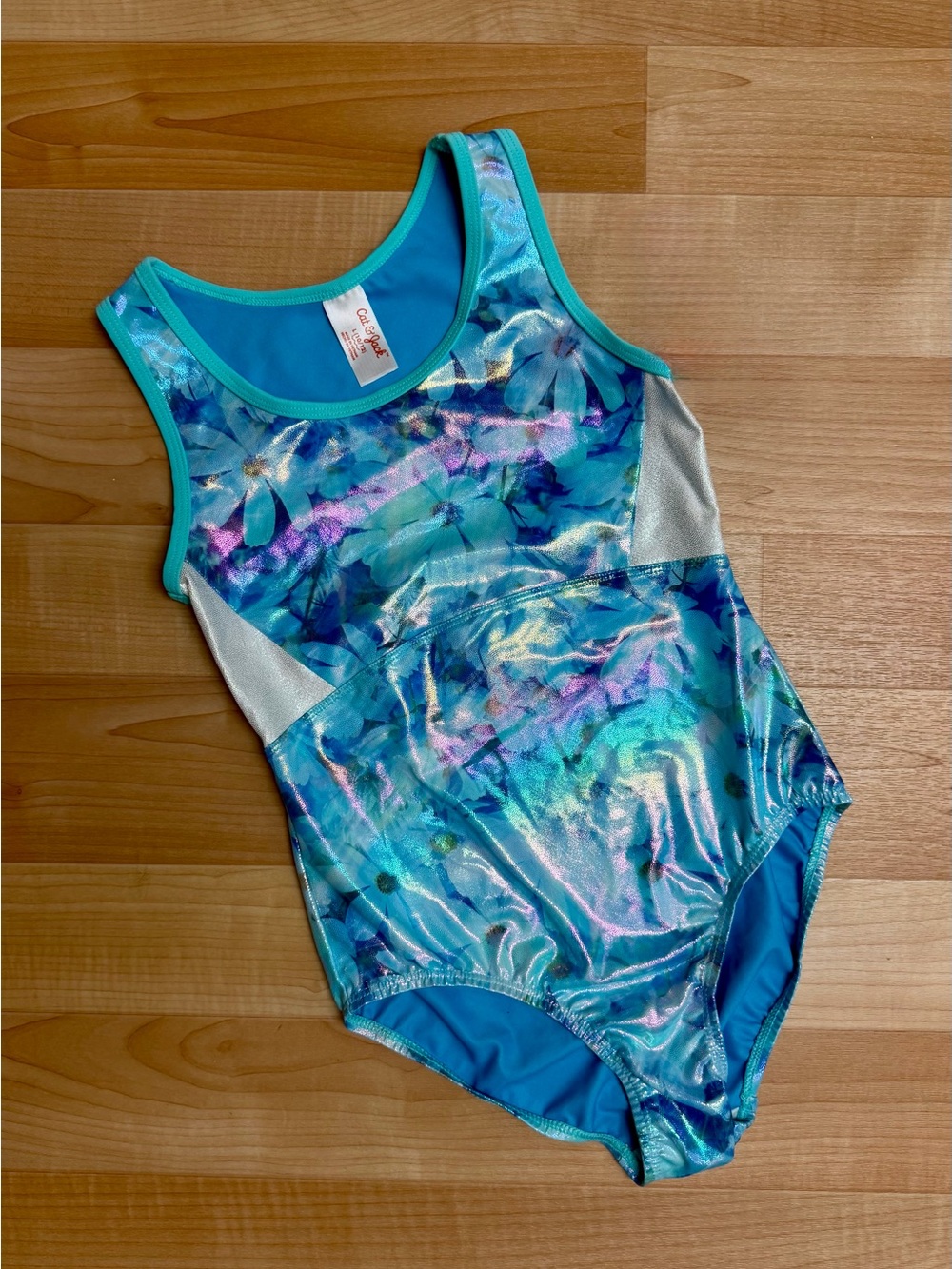 NWT Cat & Jack Girls Gymnastics Leotard Size L 10/12 Aqua Floral